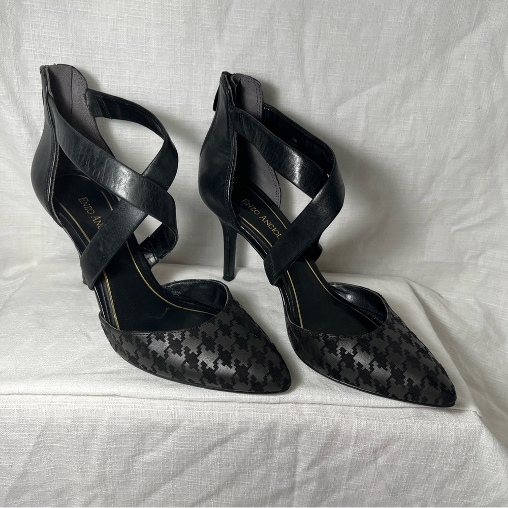 Enzo Angiolini Women's Sz 7.5M Black Leather Close Toe Stiletto Pumps Eacoadi
